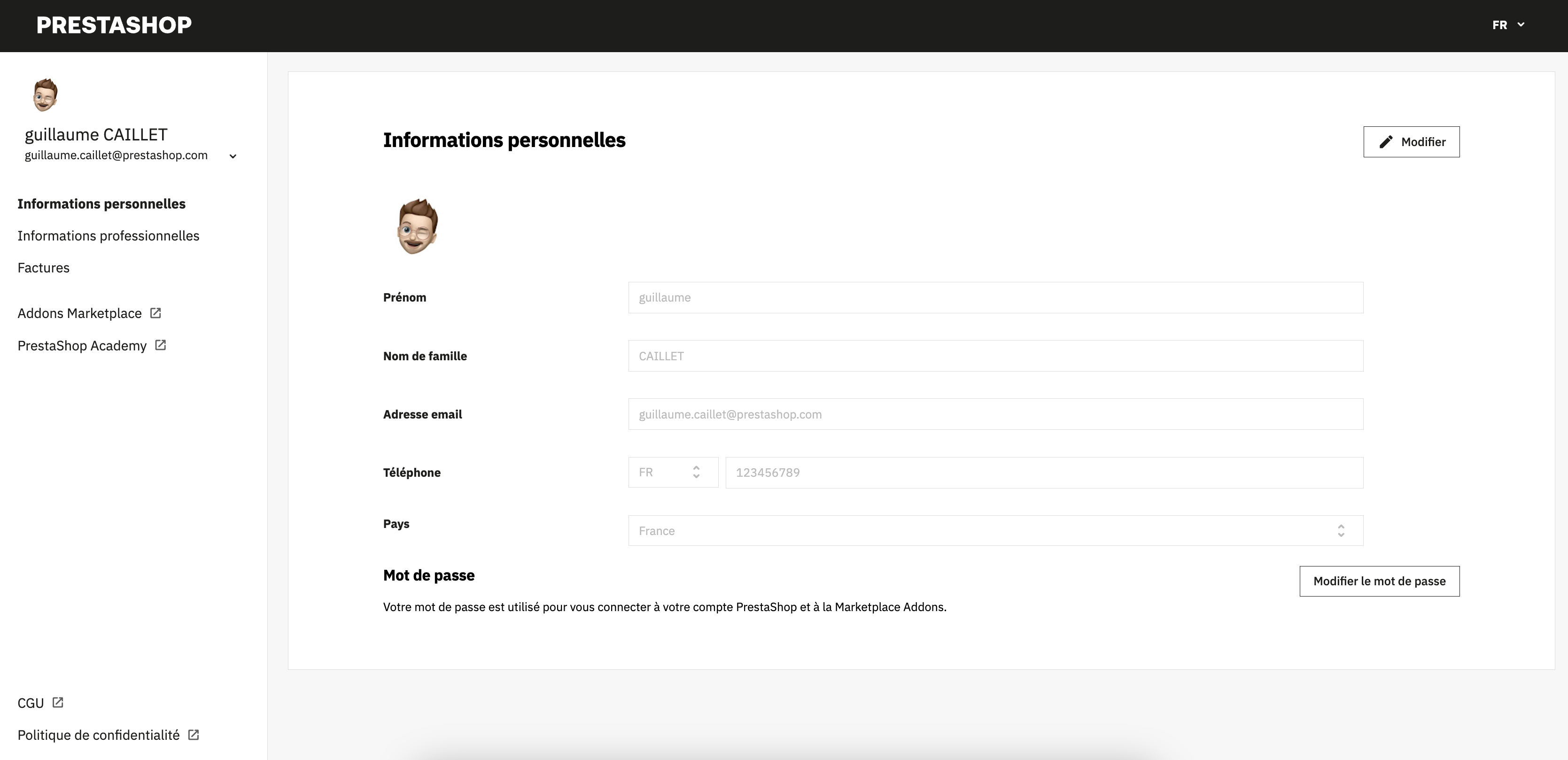 Unified account, Personal information